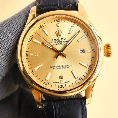 Knock Off Rolexes Best Edition with 8215 Movement Gold Cowhide Black Watch Strap 40mm Watch